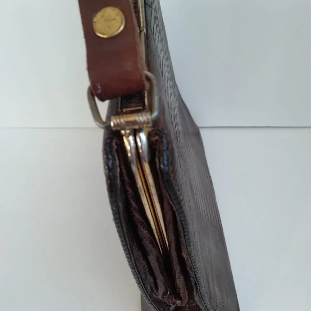 Vintage 1950's/60's Brown Lizard Structured Satchel Handbag